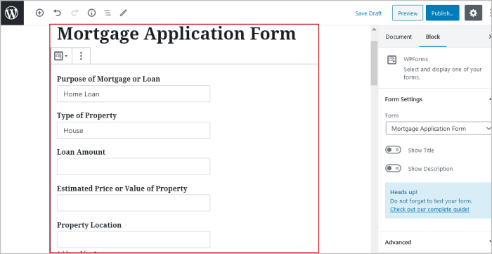 Mortgage application form