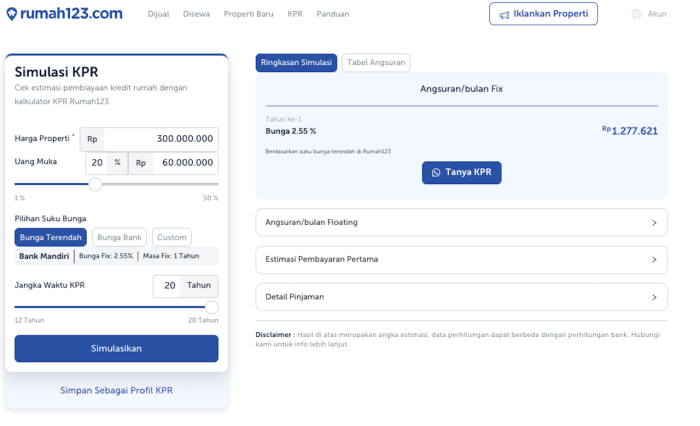 Rumah123 simulasi kpr